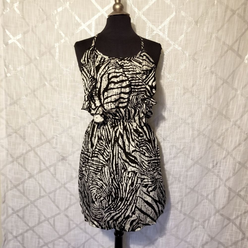Julie's Closet Summer Strappy Racerback Animal Print Dress Small Black White